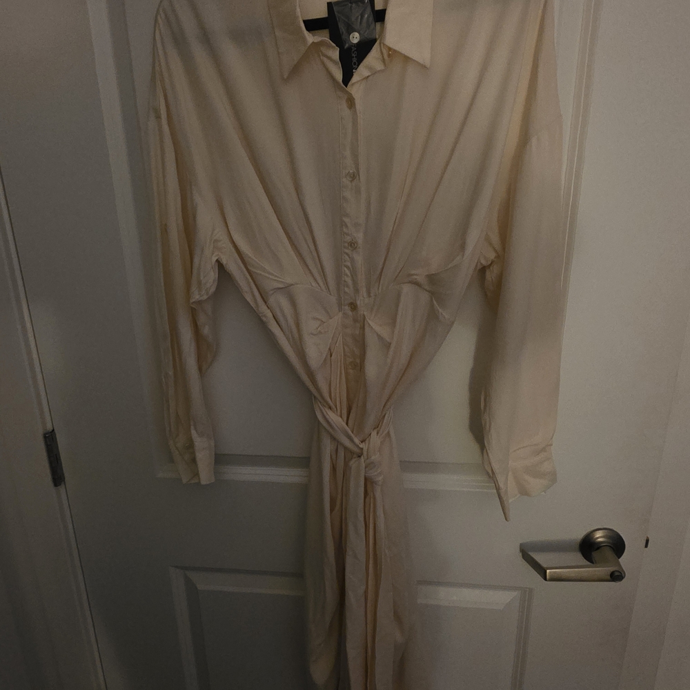 Fashion Nova Cream Long Sleeve Dress